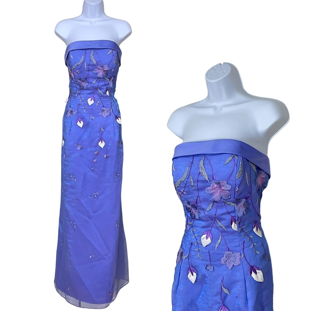 Vintage Y2K Prom Dress 8 Maxi Gown Forest Fairy Iridescent Strapless Periwinkle